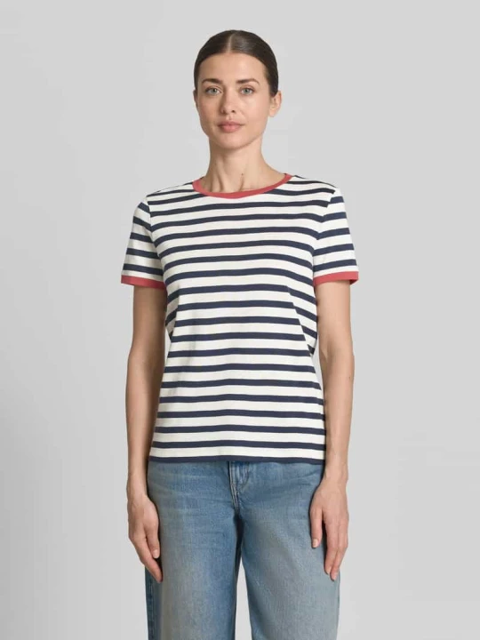 Zdjęcie produktu t-shirt z wzorem w paski i okrągłym dekoltem Jake*s Ciemnoniebieski