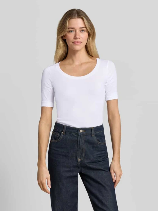 Zdjęcie produktu t-shirt z zakładką na rękawach i okrągłym dekoltem Marc Cain Biały