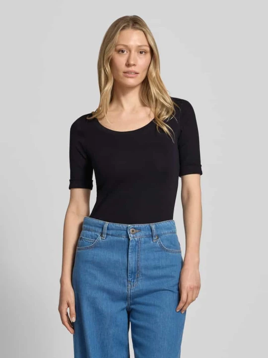 Zdjęcie produktu t-shirt z zakładką na rękawach i okrągłym dekoltem Marc Cain Granatowy