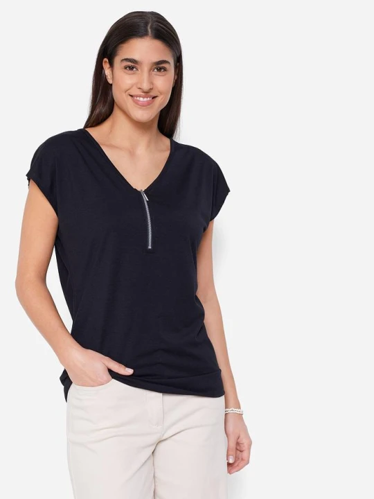 Zdjęcie produktu T-shirt z zamkiem, krótki rękaw BonPrix czarny