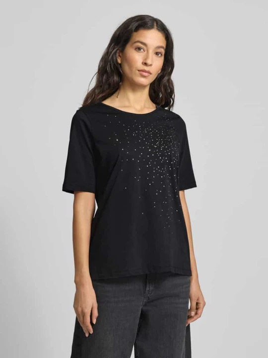 Zdjęcie produktu T-shirt zdobiony kamieniami milano italy Czarny