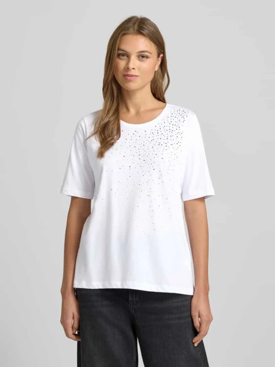 Zdjęcie produktu T-shirt zdobiony kamieniami milano italy Złamany biały