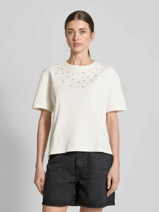Zdjęcie produktu T-shirt zdobiony kamieniami Oui Złamany biały