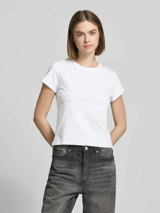 Zdjęcie produktu T-shirt zdobiony kamieniami REVIEW Biały