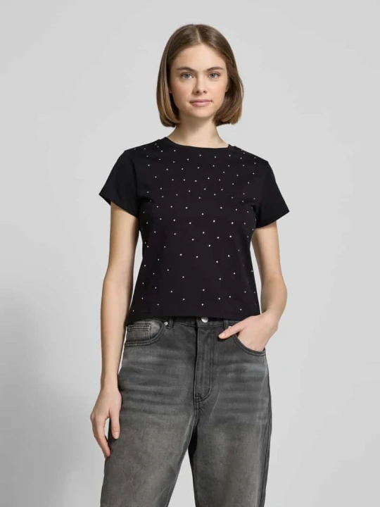 Zdjęcie produktu T-shirt zdobiony kamieniami REVIEW Czarny