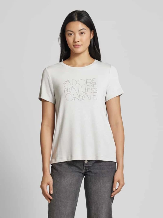 Zdjęcie produktu T-shirt zdobiony kamieniami Street One Jasnoszary