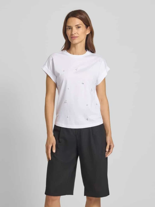 Zdjęcie produktu T-shirt zdobiony kamieniami Zero Biały