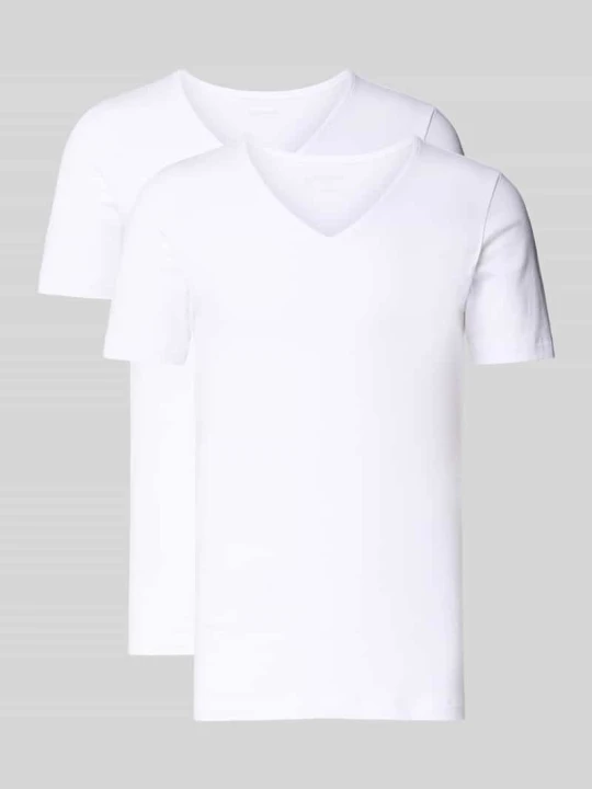 Zdjęcie produktu t-shirt o kroju slim fit z dekoltem w serek w zestaw 2 szt. Schiesser Biały