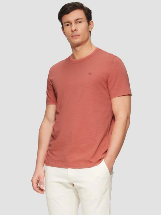 Zdjęcie produktu T-shirt ze strukturą przędzy płomieniowej i nadrukiem logo s.Oliver czerwony