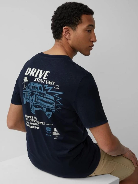 Zdjęcie produktu T-shirt ze strukturą przędzy płomieniowej i nadrukiem z tyłu s.Oliver niebieski