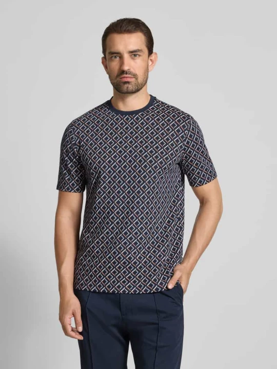 Zdjęcie produktu t-shirt we wzór na całej powierzchni z okrągłym dekoltem Bugatti Granatowy