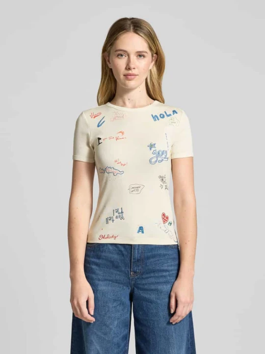Zdjęcie produktu T-shirt we wzór na całej powierzchni z okrągłym dekoltem Jake*s Écru