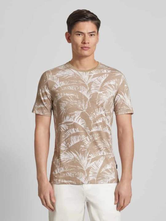 Zdjęcie produktu T-shirt ze wzorem na całej powierzchni model ‘Slub’ lindbergh Piaskowy