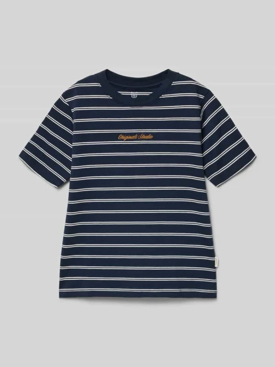Zdjęcie produktu T-shirt z wzorem w paski i haftem Jack&Jones Granatowy