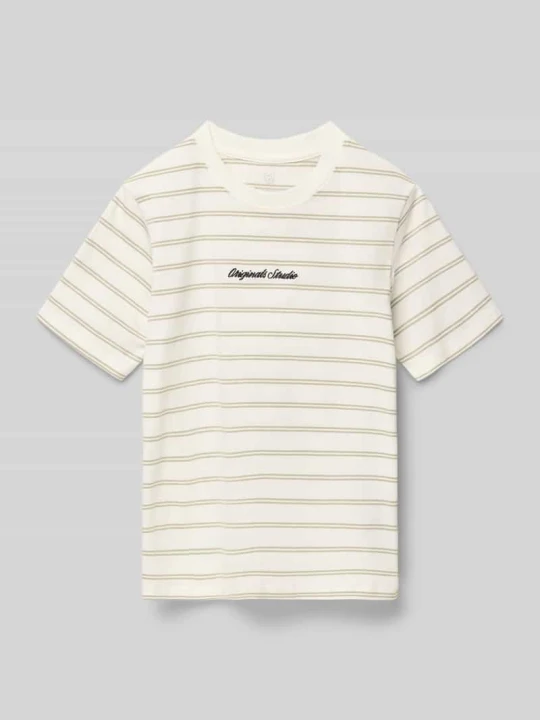Zdjęcie produktu T-shirt z wzorem w paski i haftem Jack&Jones Trzcinowy