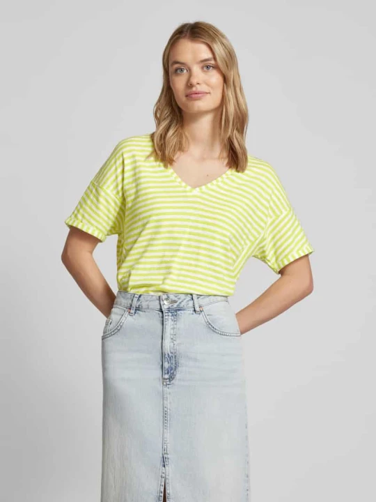 Zdjęcie produktu T-shirt ze wzorem w paski model ‘Darasil’ Lieblingsstück Neonowy żółty