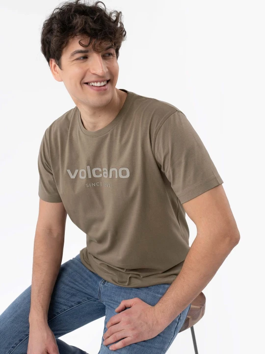 Zdjęcie produktu T-shirt z napisem, Comfort Fit, T-TOL Volcano Beżowy
