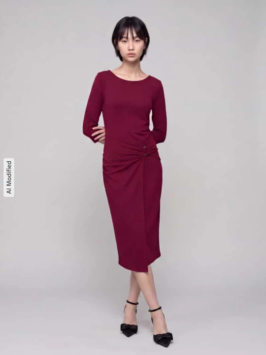 Zdjęcie produktu Taliowana sukienka biznesowa z mieszanki modalu Tom Tailor Bordowy