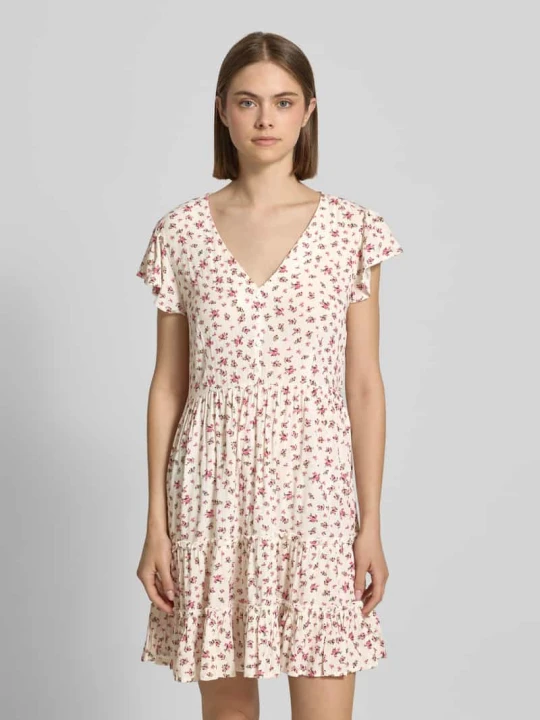 Zdjęcie produktu Taliowana sukienka casualowa z czystej wiskozy model 'CLAUDETTE' Only Złamany biały