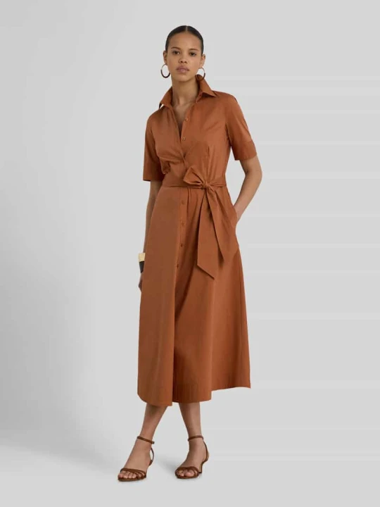 Zdjęcie produktu Taliowana sukienka casualowa z mieszanki bawełny Lauren Ralph Lauren Terakotowy