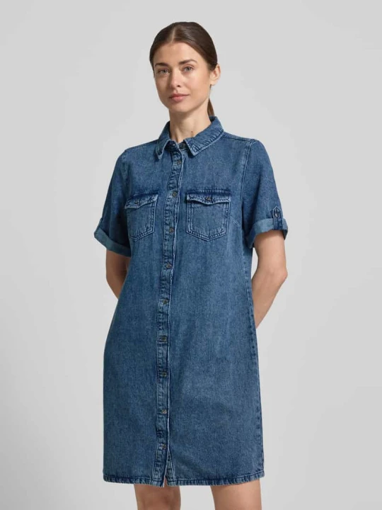 Zdjęcie produktu Taliowana sukienka dżinsowa z mieszanki bawełny Vero Moda Jeansowy niebieski