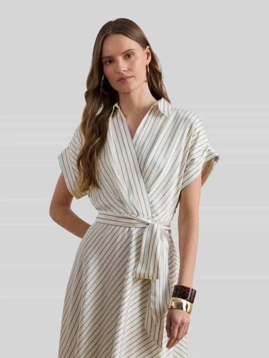 Zdjęcie produktu Taliowana sukienka koszulowa z wiązanym paskiem Lauren Ralph Lauren Écru