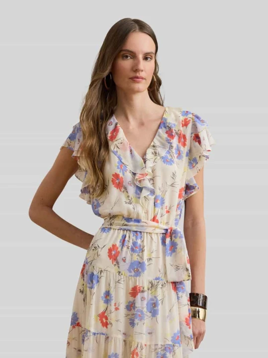 Zdjęcie produktu Taliowana sukienka midi z falbanami Lauren Ralph Lauren Écru