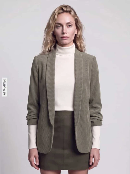 Zdjęcie produktu Taliowany krótki żakiet z rękaw o dł. 3 / 4 model 'BOSELLA' Pieces Khaki