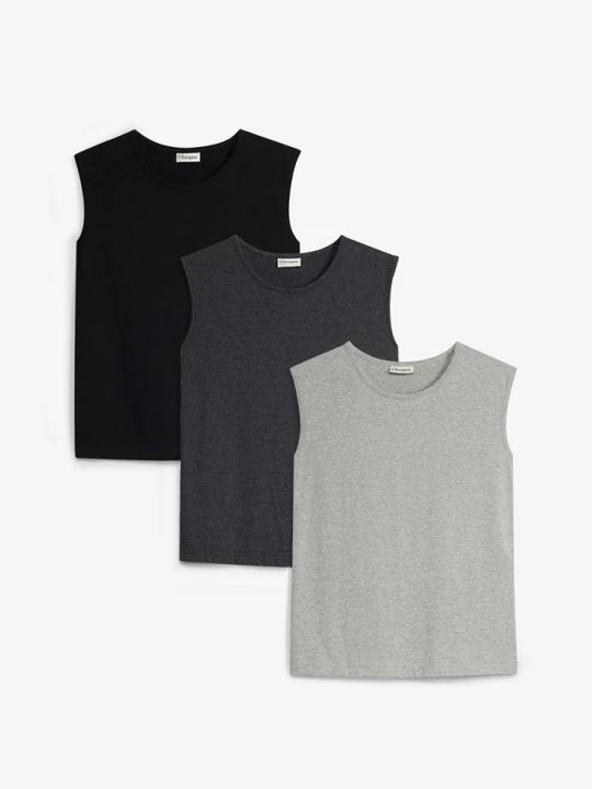 Zdjęcie produktu Tank top z bawełny organicznej (3 sztuki) BonPrix szary