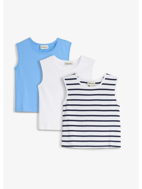 Zdjęcie produktu Tank top z czystej bawełny (3 sztuki) BonPrix niebieski