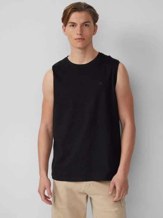 Zdjęcie produktu Tank top ze strukturą przędzy płomieniowej i nadrukiem logo QS czarny