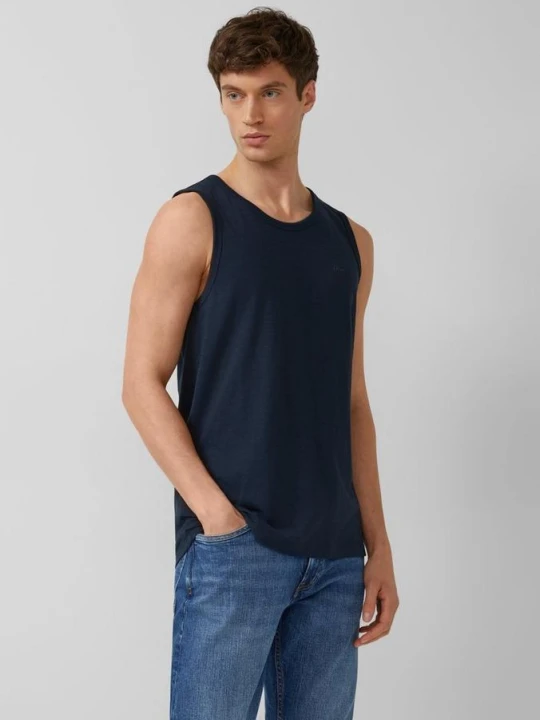 Zdjęcie produktu Tank top ze strukturą przędzy płomieniowej i nadrukiem logo s.Oliver niebieski