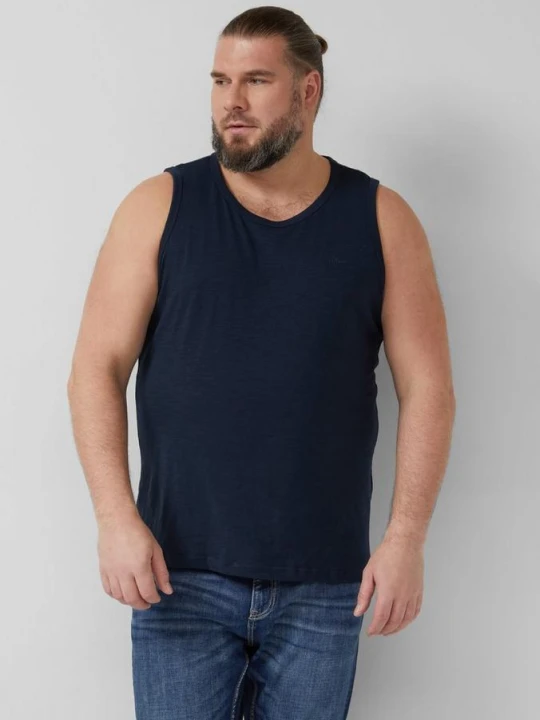 Zdjęcie produktu Tank top ze strukturą przędzy płomieniowej i nadrukiem logo s.Oliver niebieski