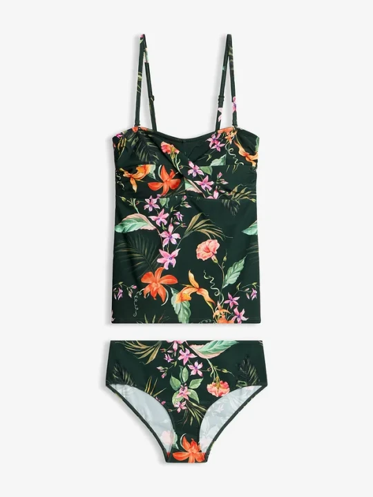 Zdjęcie produktu Tankini bandeau z kopertowym dekoltem (2 części) BonPrix zielony
