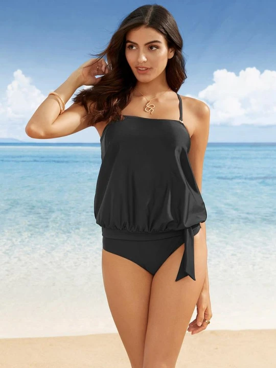 Zdjęcie produktu Tankini oversize z odpinanymi ramiączkami (komplet 2-cz.) BonPrix czarny