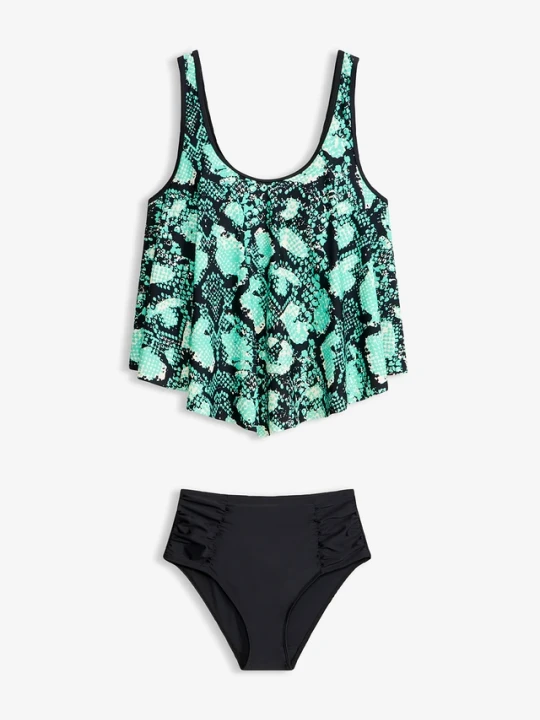 Zdjęcie produktu Tankini we wzór skóry węża (komplet 2-cz.) BonPrix zielony
