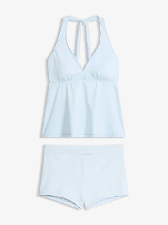 Zdjęcie produktu Tankini z dekoltem typu halter i spodenkami bikini (2 części) BonPrix niebieski