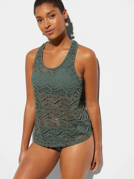 Zdjęcie produktu Tankini z koronki (komplet 2-cz.) BonPrix zielony