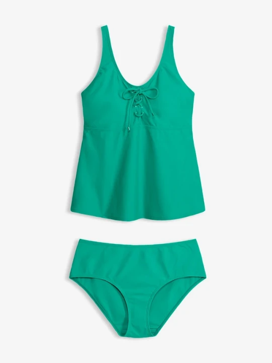 Zdjęcie produktu Tankini z ozdobnym sznurowaniem (2 części) BonPrix zielony