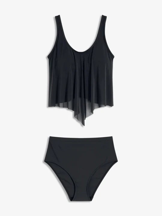 Zdjęcie produktu Tankini z prześwitującą siateczką (2 części) BonPrix czarny