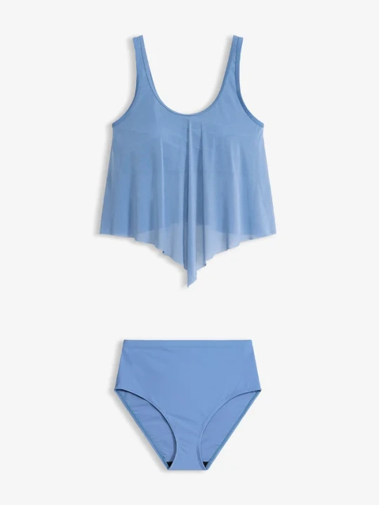 Zdjęcie produktu Tankini z prześwitującą siateczką (2 części) BonPrix niebieski