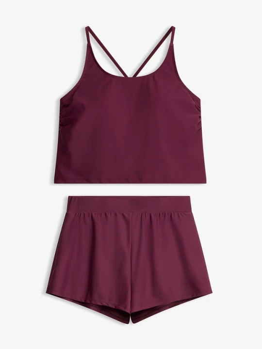 Zdjęcie produktu Tankini z szortami kąpielowymi z wszytymi majtkami, szybkoschnące (komplet 2-cz.)) BonPrix fioletowy