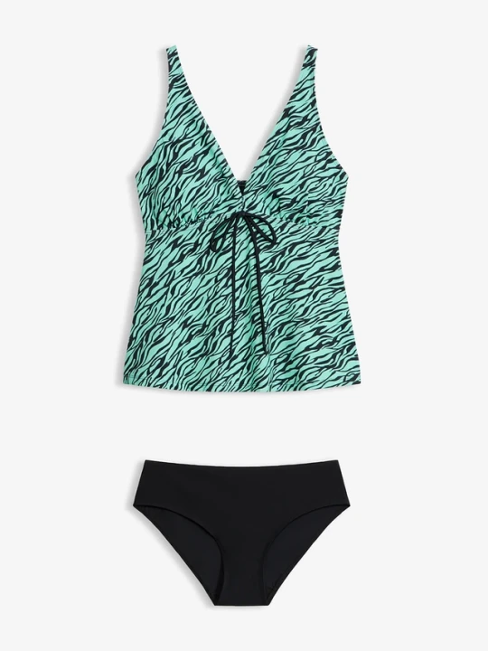 Zdjęcie produktu Tankini z wiązaniem (2 części) BonPrix zielony