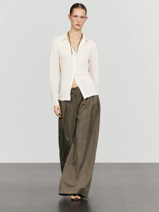 Zdjęcie produktu Techniczne Spodnie Wide Leg Z Plisami - Szarobrązowy - Massimo Dutti - Female