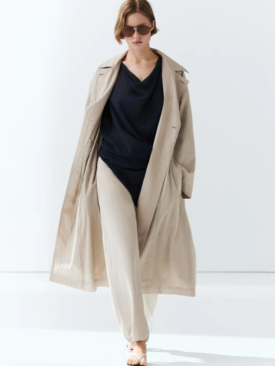 Zdjęcie produktu Techniczny Trencz Z Mieszanki Bawełny - Perłowo-Szary - Massimo Dutti - Female