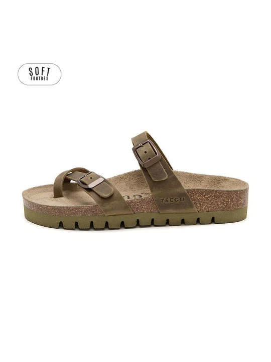 Zdjęcie produktu teegu Skórzane japonki w kolorze khaki rozmiar: 42