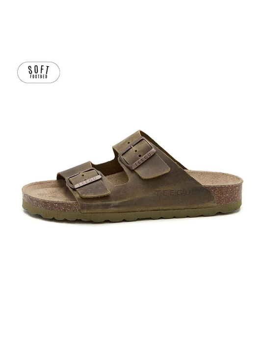 Zdjęcie produktu teegu Skórzane klapki w kolorze khaki rozmiar: 36