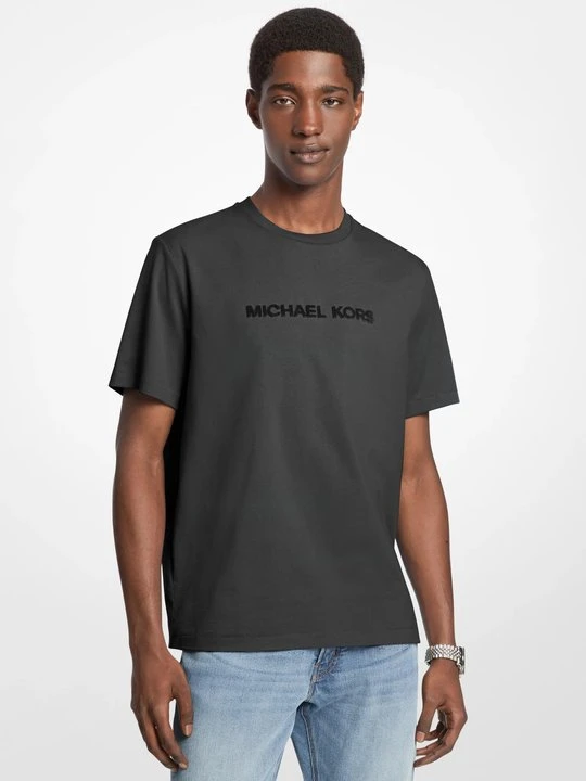 Zdjęcie produktu Teksturowany bawełniany T-shirt z logo Michael Kors CZARNY (Czarny)