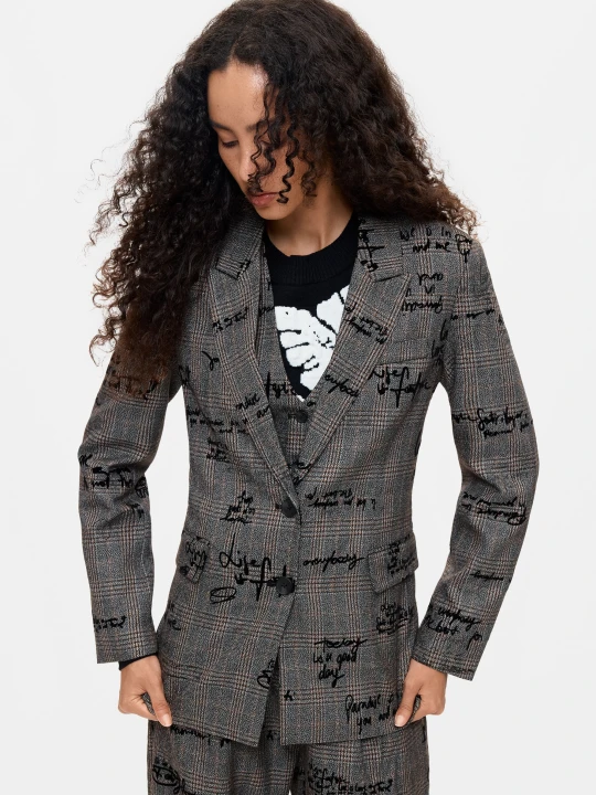 Zdjęcie produktu Marynarka w kratę z nadrukiem lettering Desigual czarny