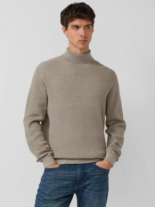 Zdjęcie produktu Teksturowany sweter wykonany z czystej bawełny z golfem s.Oliver beżowy